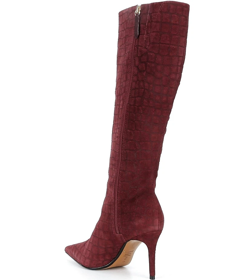 Schutz Mary Up Croco Printed Suede Pointed Toe Tall Boots