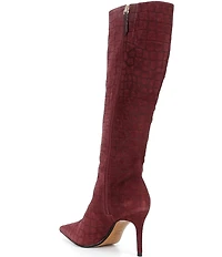 Schutz Mary Up Croco Printed Suede Pointed Toe Tall Boots