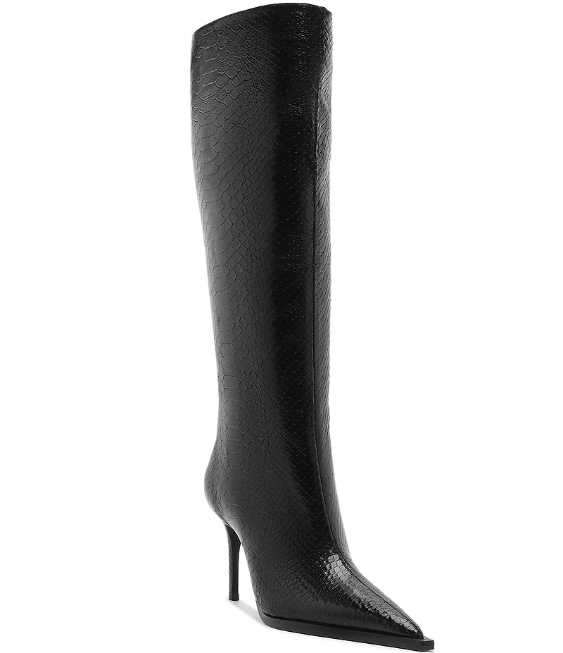 Schutz Mary Up Snake Embossed Leather Knee High Stiletto Boots