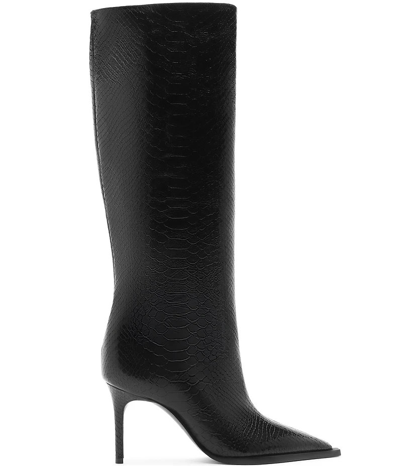 Schutz Mary Up Snake Embossed Leather Knee High Stiletto Boots