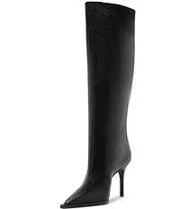 Schutz Mary Up Snake Embossed Leather Knee High Stiletto Boots
