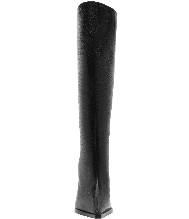 Schutz Mary Up Snake Embossed Leather Knee High Stiletto Boots