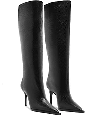 Schutz Mary Up Snake Embossed Leather Knee High Stiletto Boots