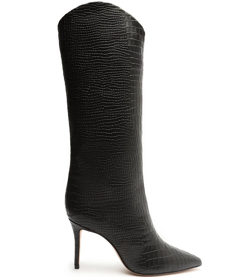 Schutz Maryana Croco Embossed Leather Tall Stiletto Boots