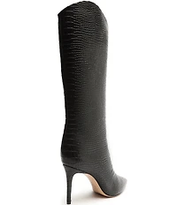 Schutz Maryana Croco Embossed Leather Tall Stiletto Boots