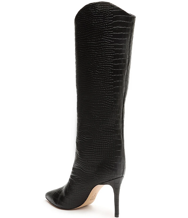 Schutz Maryana Croco Embossed Leather Tall Stiletto Boots