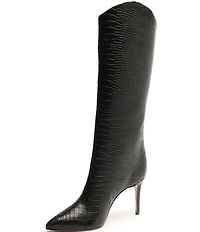 Schutz Maryana Croco Embossed Leather Tall Stiletto Boots