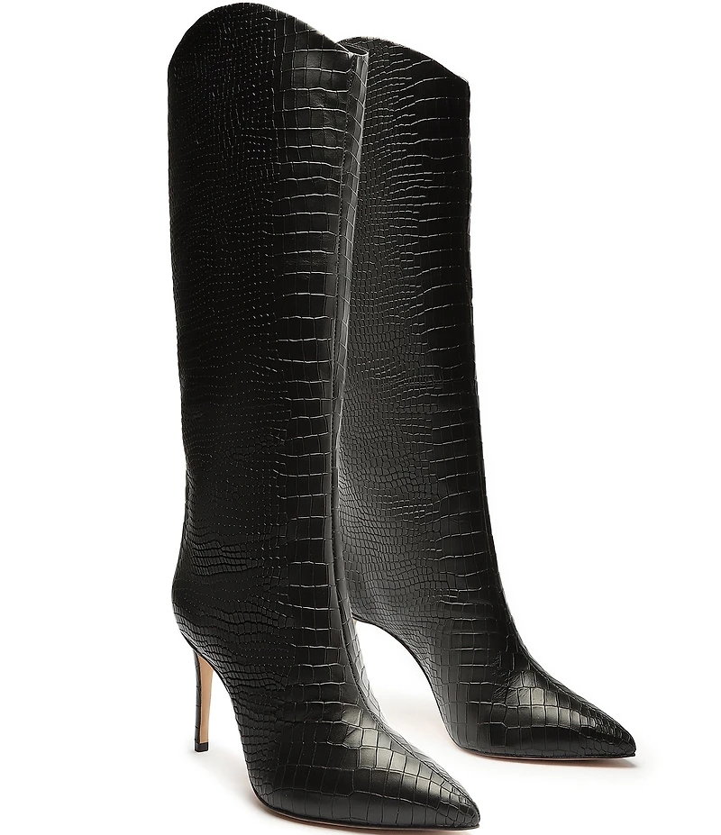 Schutz Maryana Croco Embossed Leather Tall Stiletto Boots