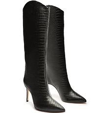 Schutz Maryana Croco Embossed Leather Tall Stiletto Boots