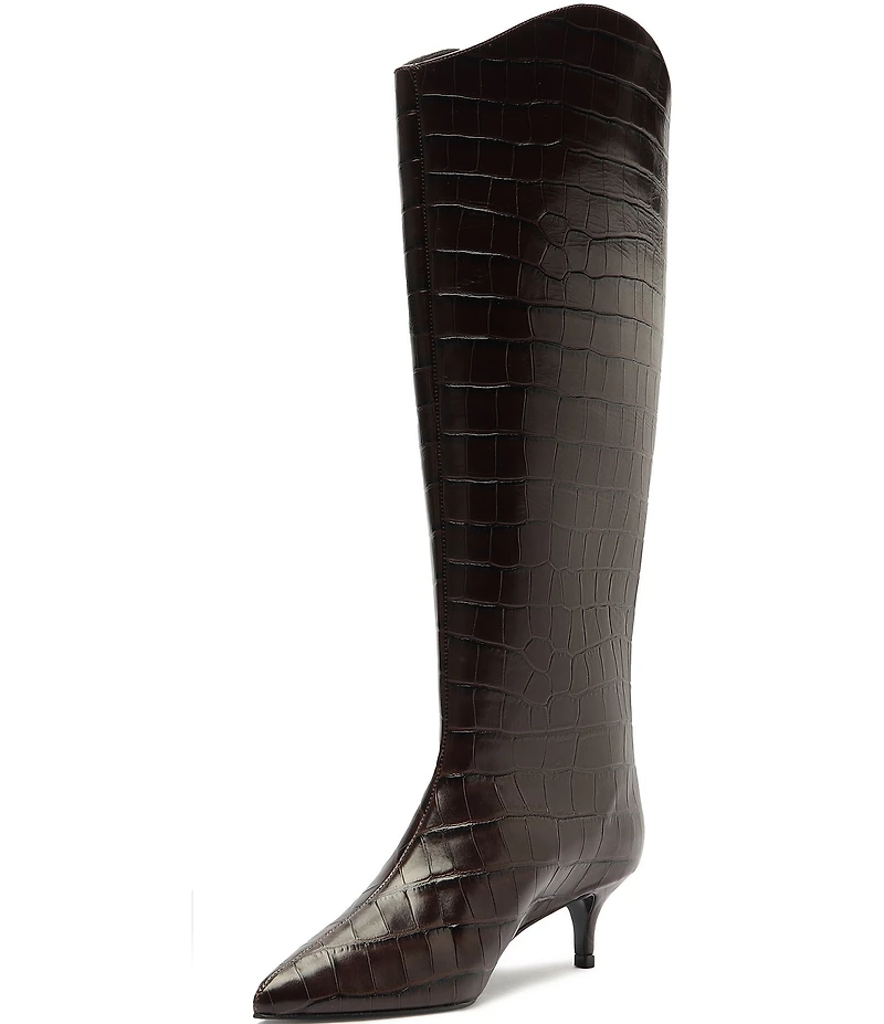 Schutz Maryana Lo Crocodile Embossed Leather Tall Boots