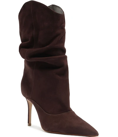 Schutz Maryana Slouch Nubuck Pointed Toe Stiletto Mid Calf Boots