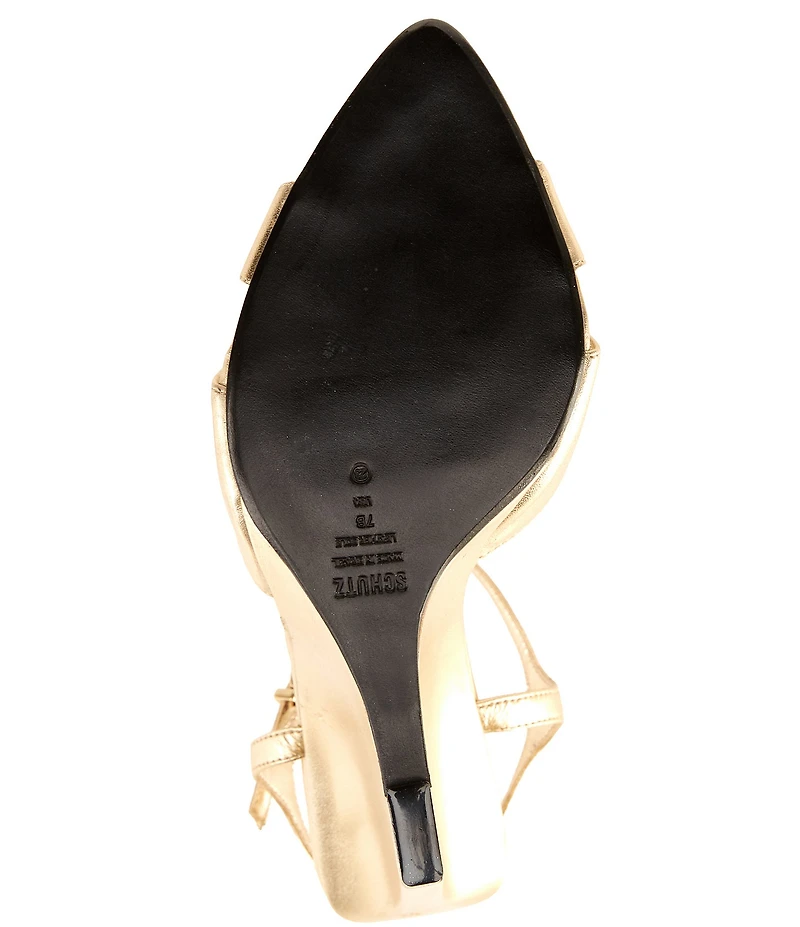 Schutz Maxine Metallic Leather Ankle Strap Wedge Sandals
