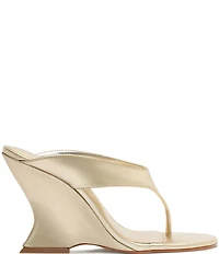 Schutz Maya Leather Square Toe Thong Sculpted Wedge Sandals