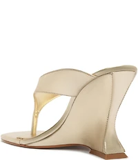 Schutz Maya Leather Square Toe Thong Sculpted Wedge Sandals