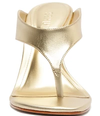 Schutz Maya Leather Square Toe Thong Sculpted Wedge Sandals