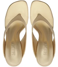 Schutz Maya Leather Square Toe Thong Sculpted Wedge Sandals