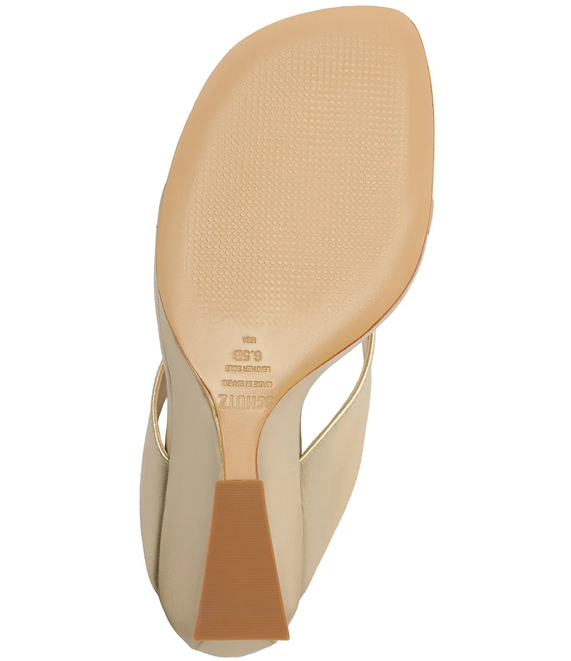 Schutz Maya Leather Square Toe Thong Sculpted Wedge Sandals