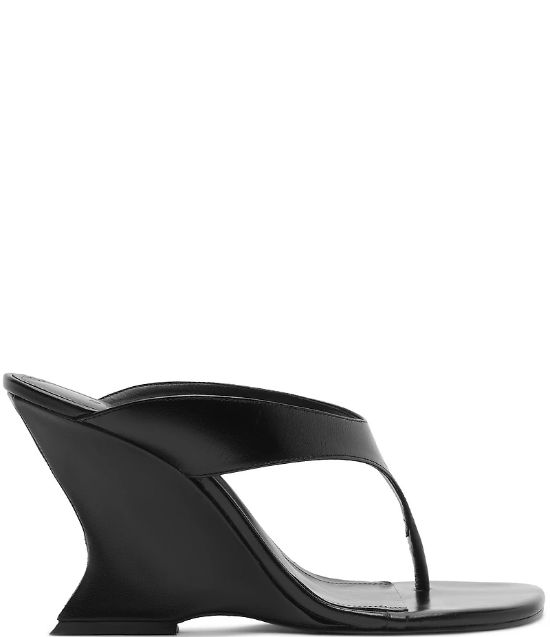 Schutz Maya Leather Square Toe Thong Sculpted Wedge Sandals