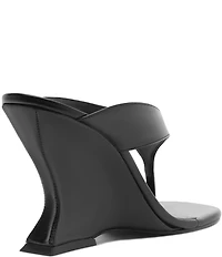 Schutz Maya Leather Square Toe Thong Sculpted Wedge Sandals