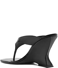 Schutz Maya Leather Square Toe Thong Sculpted Wedge Sandals