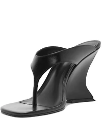 Schutz Maya Leather Square Toe Thong Sculpted Wedge Sandals