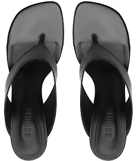 Schutz Maya Leather Square Toe Thong Sculpted Wedge Sandals