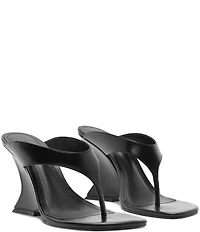 Schutz Maya Leather Square Toe Thong Sculpted Wedge Sandals