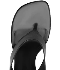 Schutz Maya Leather Square Toe Thong Sculpted Wedge Sandals