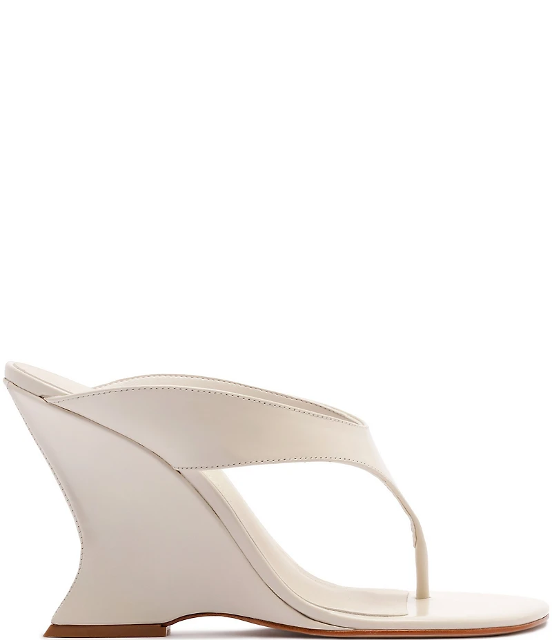 Schutz Maya Leather Square Toe Thong Sculpted Wedge Sandals