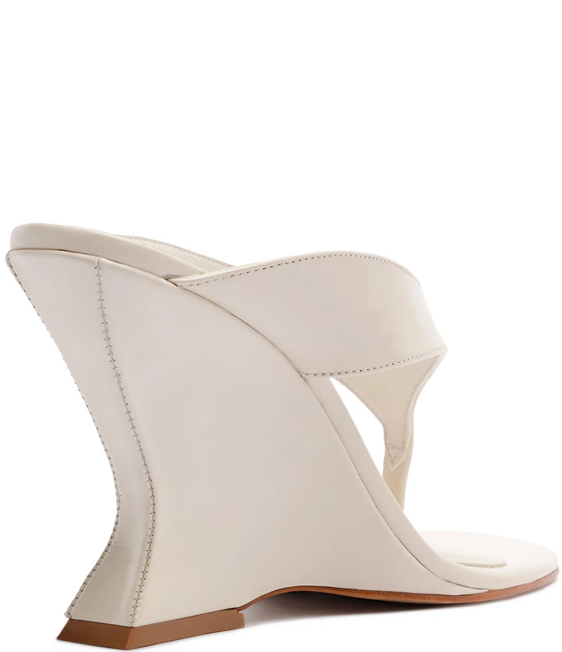 Schutz Maya Leather Square Toe Thong Sculpted Wedge Sandals