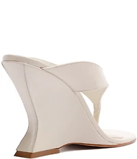 Schutz Maya Leather Square Toe Thong Sculpted Wedge Sandals
