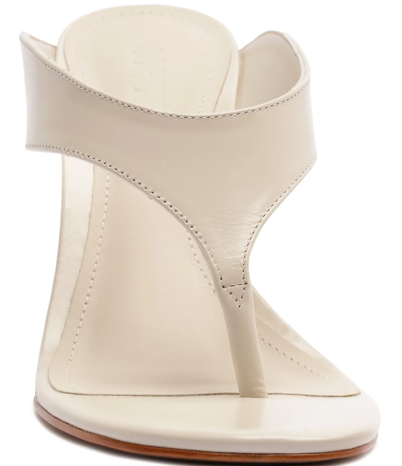 Schutz Maya Leather Square Toe Thong Sculpted Wedge Sandals