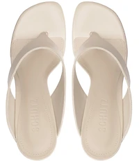 Schutz Maya Leather Square Toe Thong Sculpted Wedge Sandals