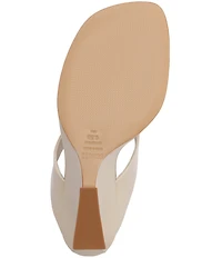 Schutz Maya Leather Square Toe Thong Sculpted Wedge Sandals