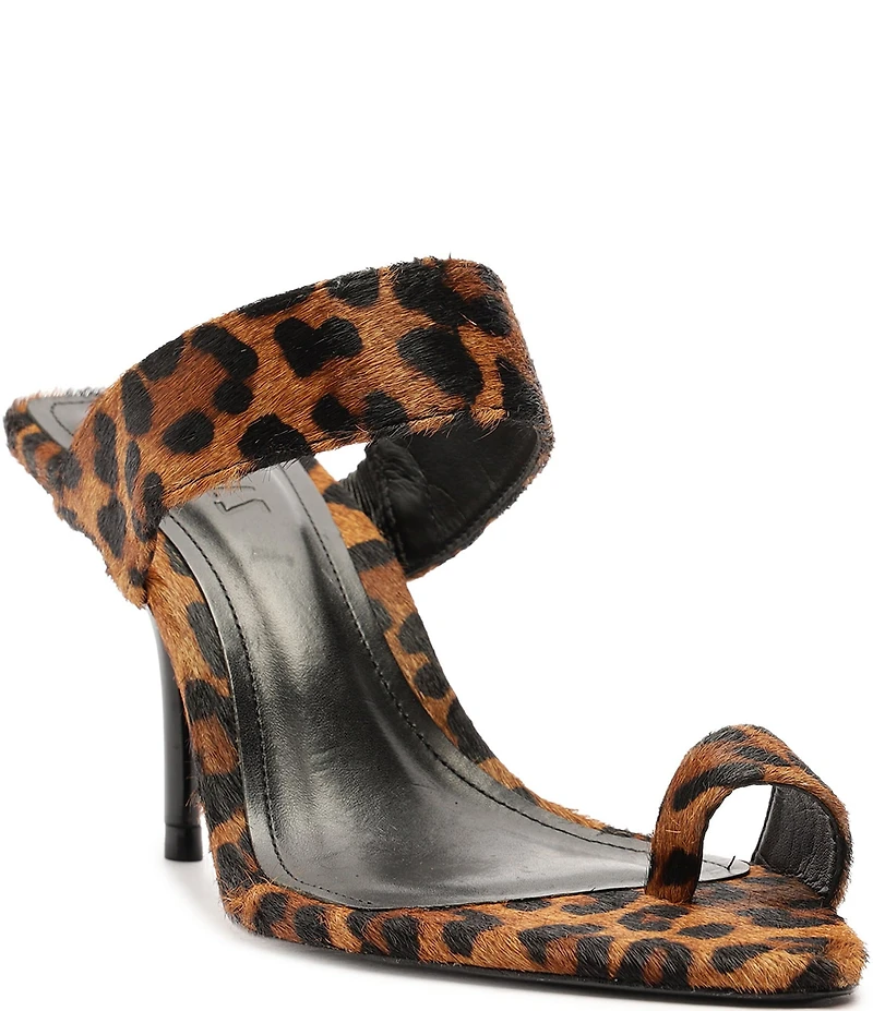 Schutz Melina Leopard Print Suede Calf Hair Toe Loop Dress Sandals