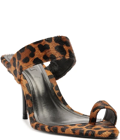 Schutz Melina Leopard Print Suede Calf Hair Toe Loop Dress Sandals