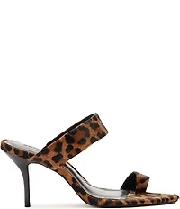 Schutz Melina Leopard Print Suede Calf Hair Toe Loop Dress Sandals