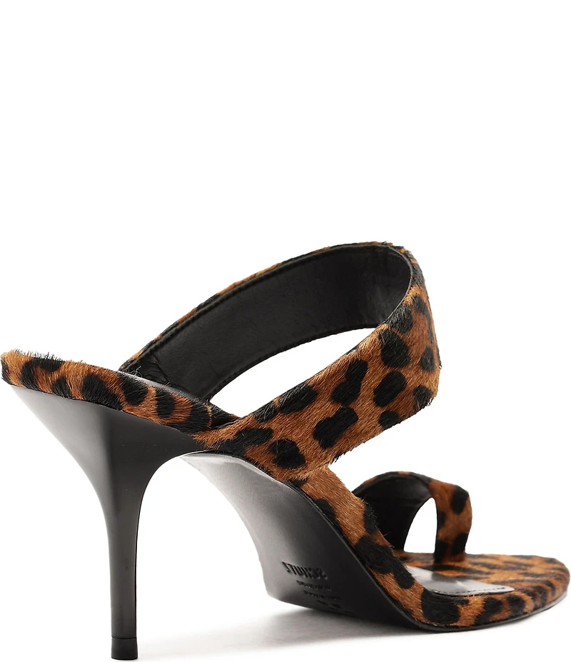 Schutz Melina Leopard Print Suede Calf Hair Toe Loop Dress Sandals
