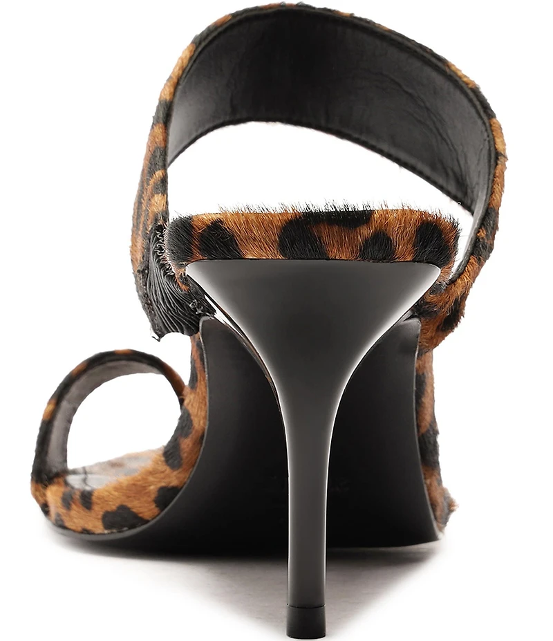 Schutz Melina Leopard Print Suede Calf Hair Toe Loop Dress Sandals