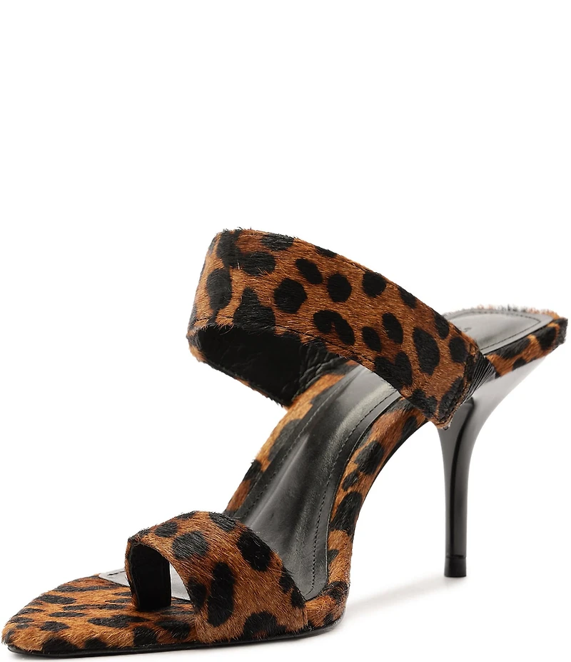 Schutz Melina Leopard Print Suede Calf Hair Toe Loop Dress Sandals