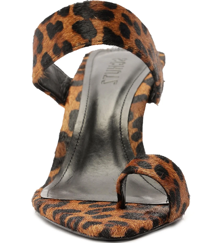 Schutz Melina Leopard Print Suede Calf Hair Toe Loop Dress Sandals