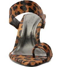 Schutz Melina Leopard Print Suede Calf Hair Toe Loop Dress Sandals
