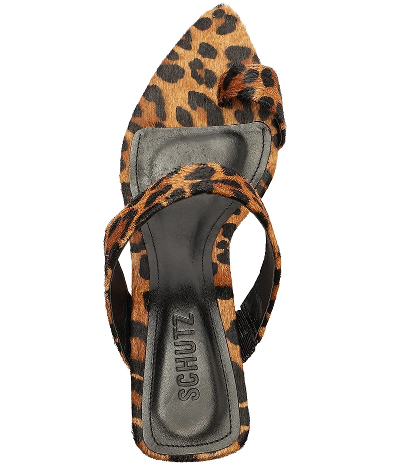 Schutz Melina Leopard Print Suede Calf Hair Toe Loop Dress Sandals