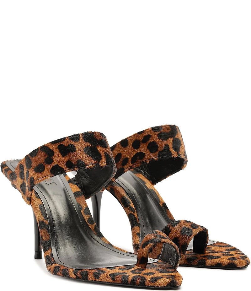 Schutz Melina Leopard Print Suede Calf Hair Toe Loop Dress Sandals