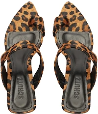 Schutz Melina Leopard Print Suede Calf Hair Toe Loop Dress Sandals