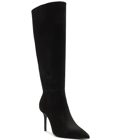 Schutz Mikki Up Nubuck Suede Pointed Toe Stiletto Tall Boots