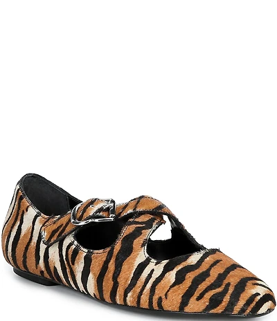 Schutz Molly Tiger Print Calf Hair Cross Strap Flats