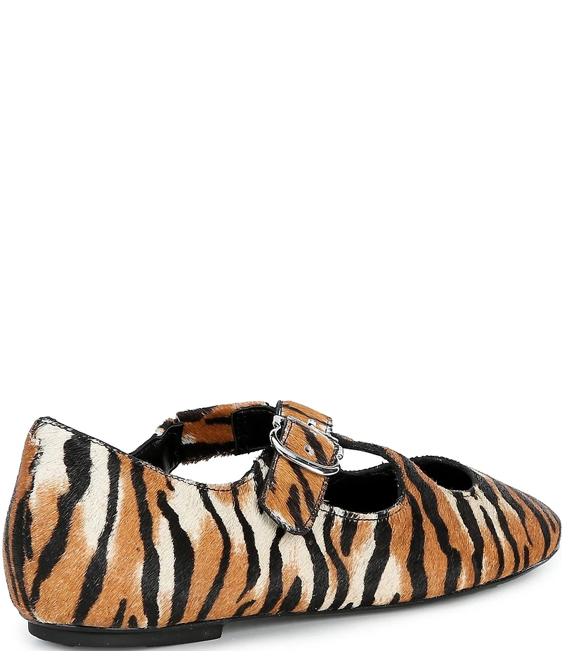 Schutz Molly Tiger Print Calf Hair Cross Strap Flats