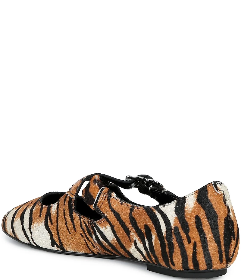 Schutz Molly Tiger Print Calf Hair Cross Strap Flats