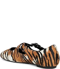 Schutz Molly Tiger Print Calf Hair Cross Strap Flats